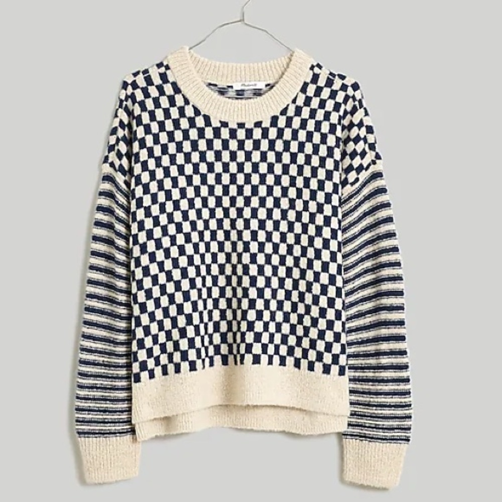 NYT Madewell Crewneck alpaca hair Sweater in Checked Stripe